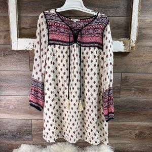 Tassels N Lace Small Boho Tunic Dress Floral Tassel Tie Cottagecore Chic Vintage